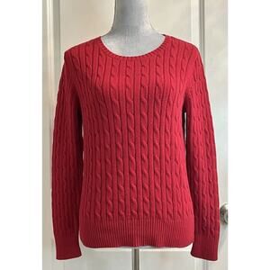 St John’s Bay Cable Birch Knit Jumper Womens Sz M Red Crew Neck Sweater Preppy